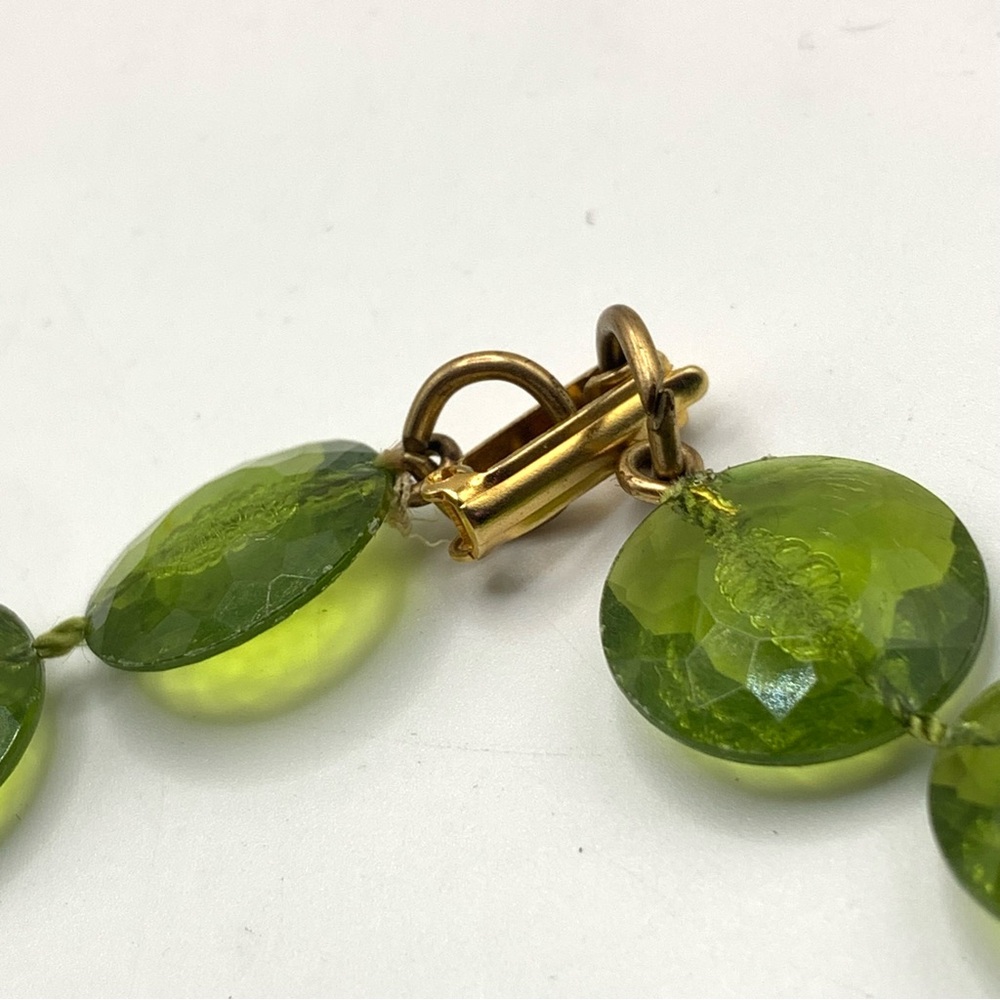 Colorful Vintage Long Yellow and Green Lucite Beaded Necklace W/ Fold over clasp - Picture 6 of 8